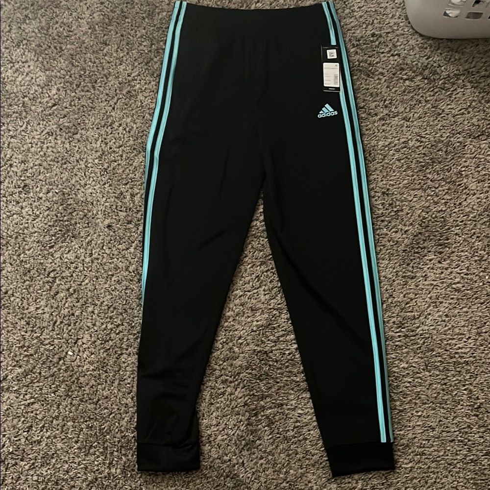 Adidas Black and Blue Sweatpants with Elastic Cuffs